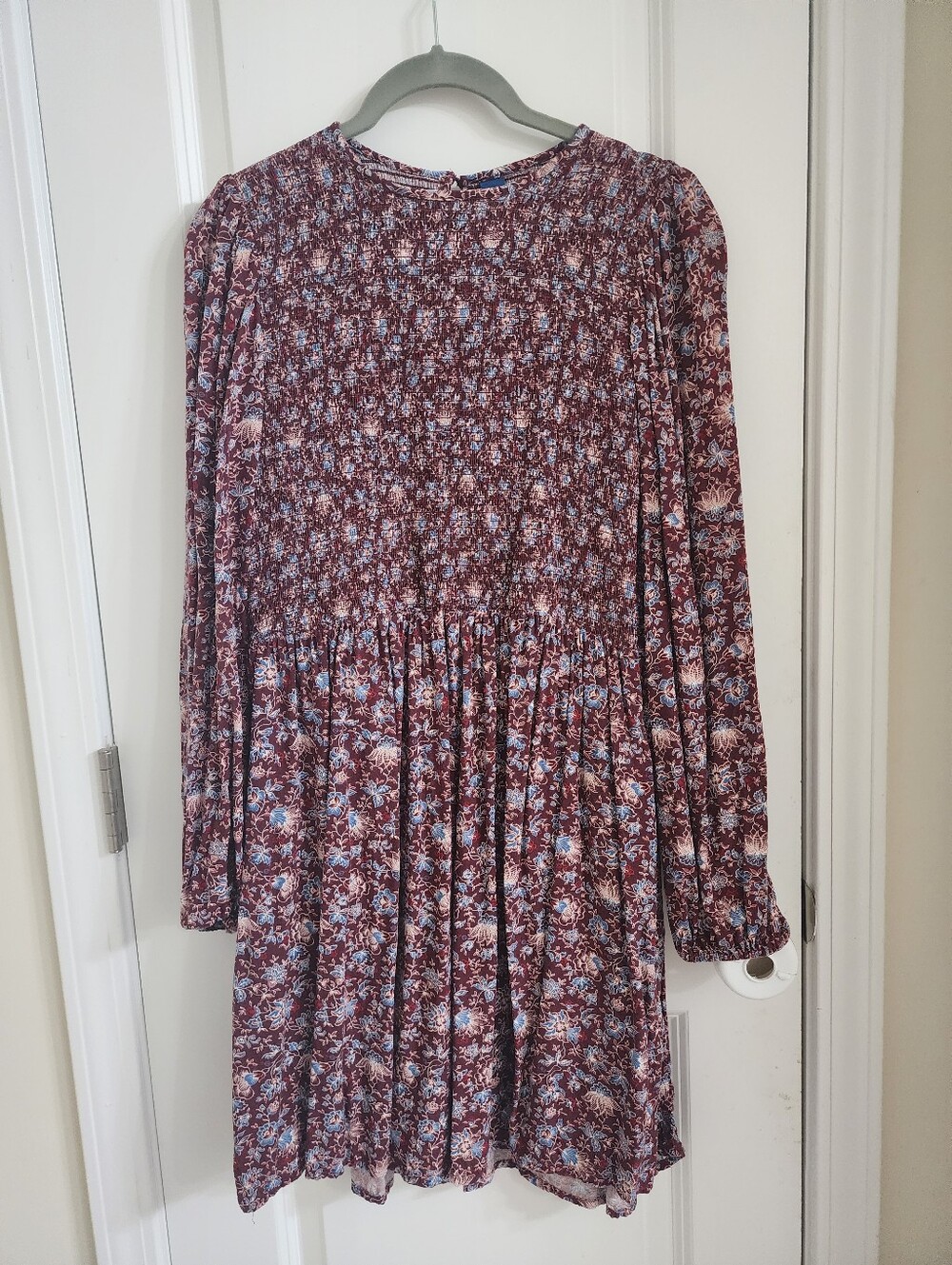 Old Navy Burgundy Floral Long-Sleeve Smocked Dress